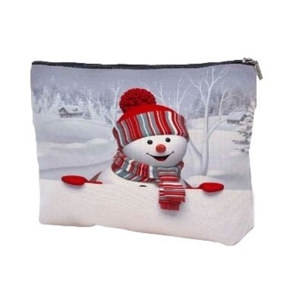 Winter Snowman Makeup Linen Jewelry Zip Bag